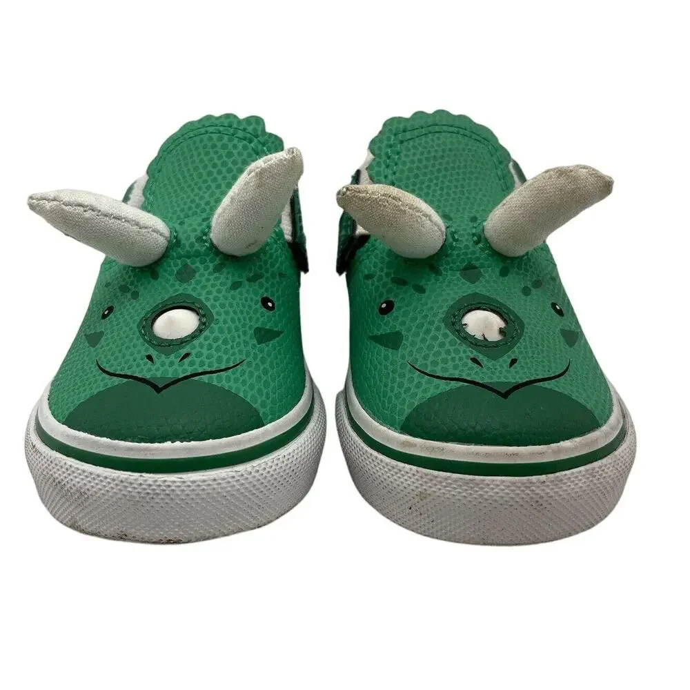 Vans Toddler Slip On Green Triceratops Dinosaur Slip On Sneakers Size 5.5
